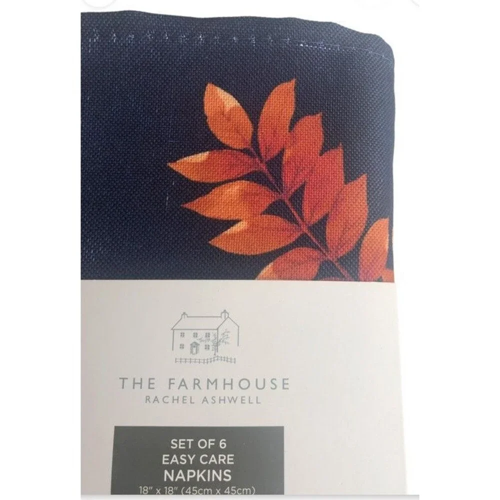 Rachel Ashwell Set Of 6 Sunflower Fall Napkins Thanksgiving Fabric Navy